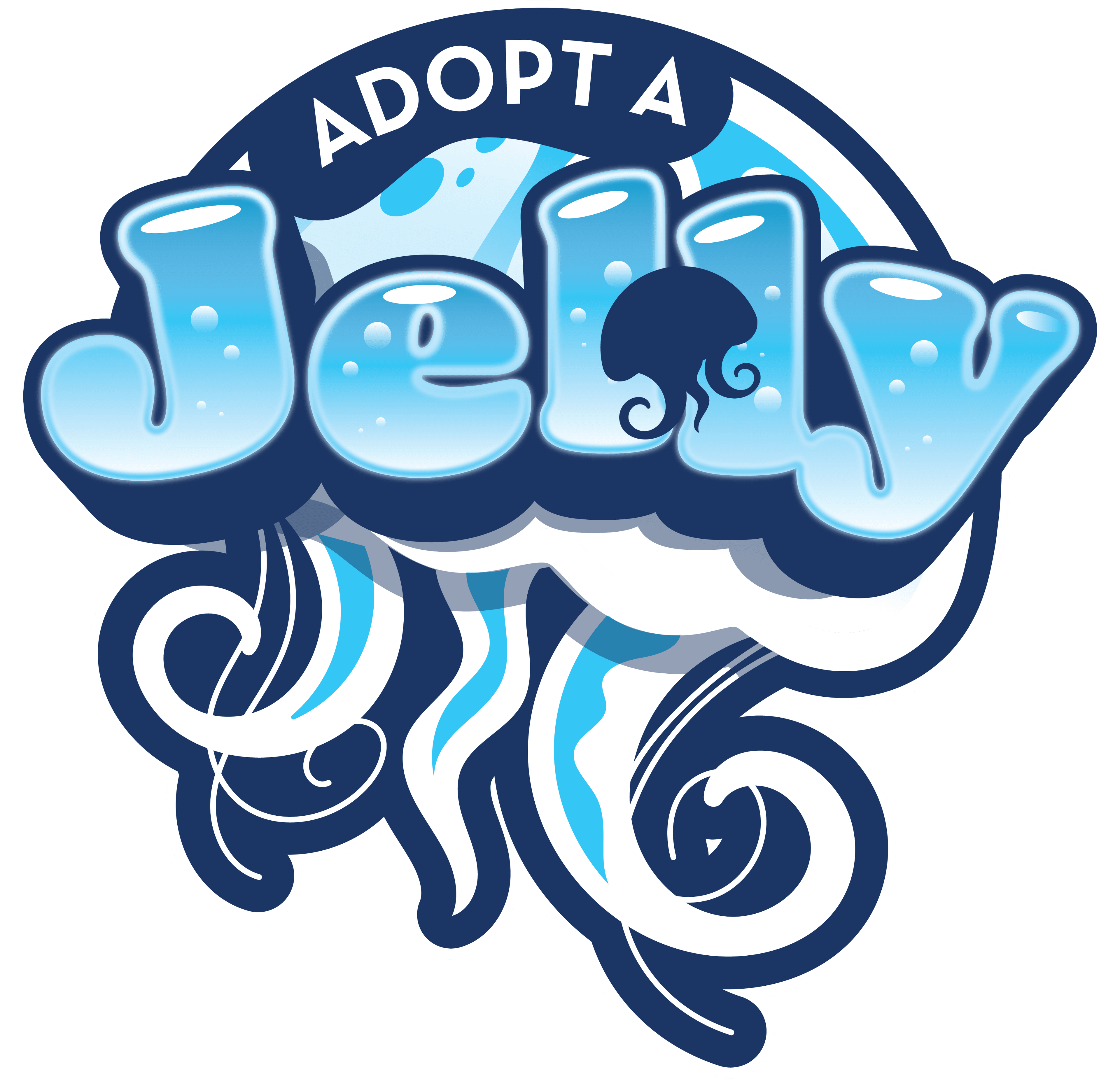 Illustration of a cartoon-style jellyfish that says Adopt a Jelly